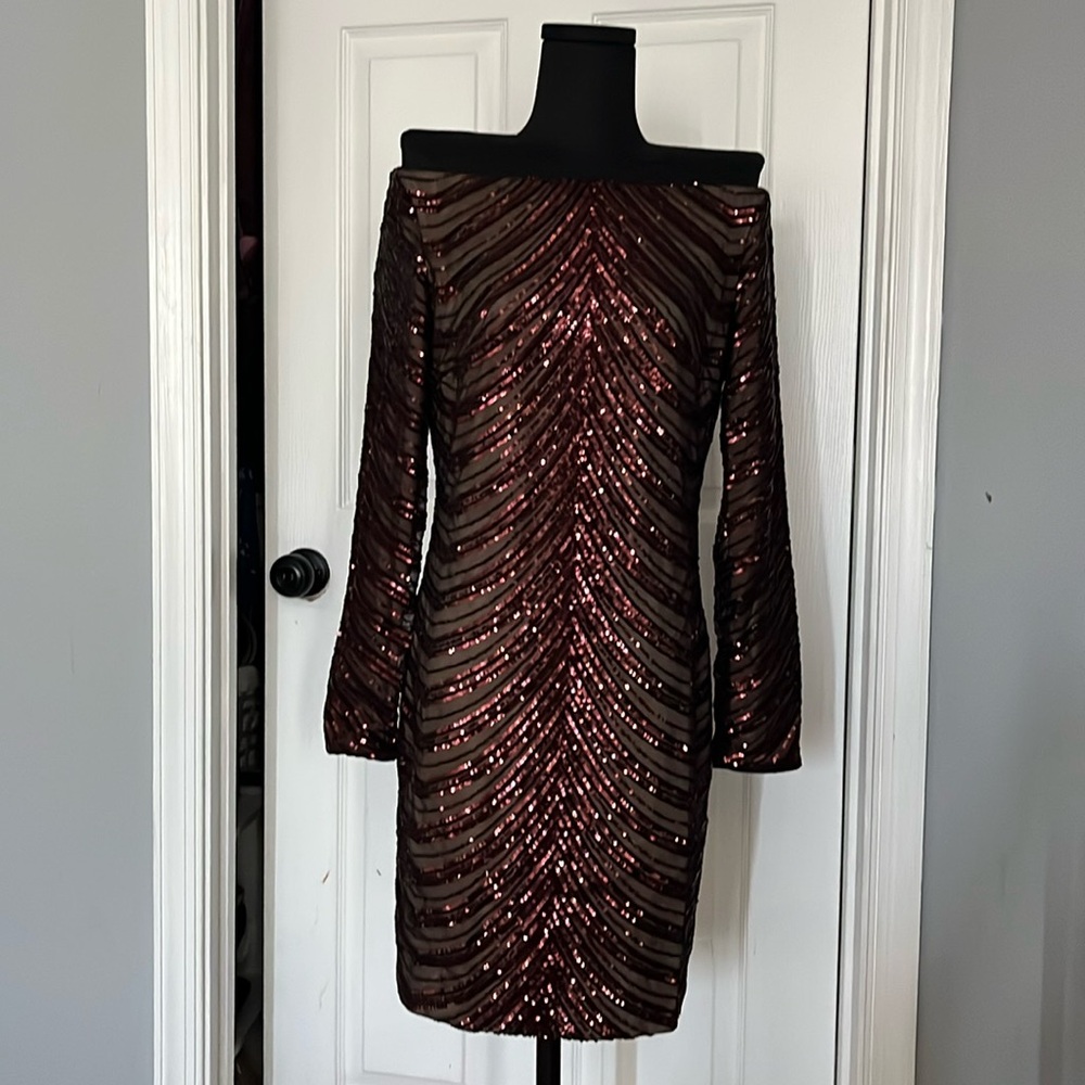 Dress the Population Nude Maroon dress